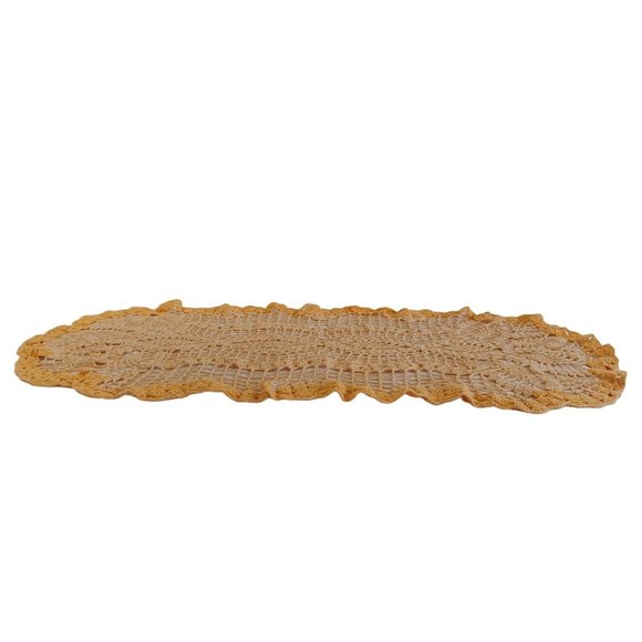 Vtg Grandma's Hand Crochet Doily Table Runner 11"x30" Handmade Varigated Yellow - Picture 5 of 5